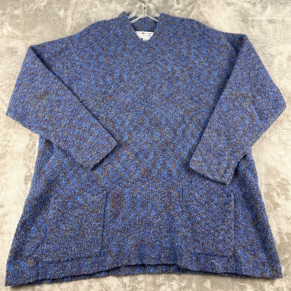 Real Clothes Sweater Womens 3X Salon Z Blue Multi Wool Blend Boucle Pockets EUC